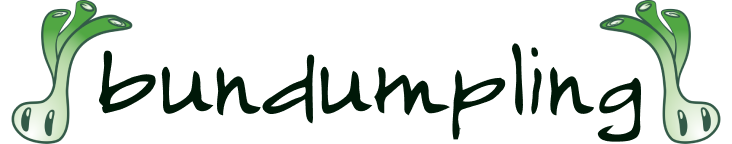 Brush style text displaying 'bundumpling' between mirrored illustrations of a scallion.